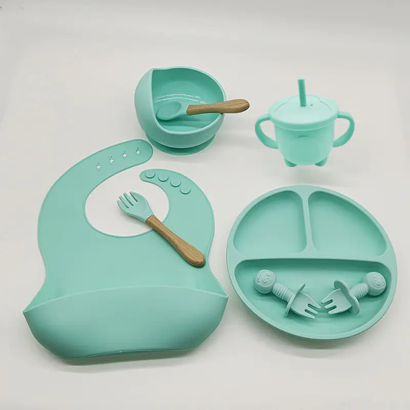 8-Piece Baby Silicone Feeding Set with Plates and Utensils