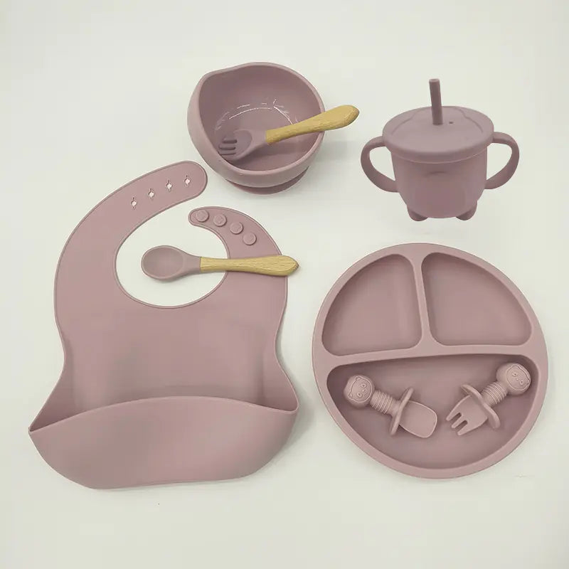 8-Piece Baby Silicone Feeding Set with Plates and Utensils