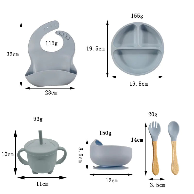 8-Piece Baby Silicone Feeding Set with Plates and Utensils