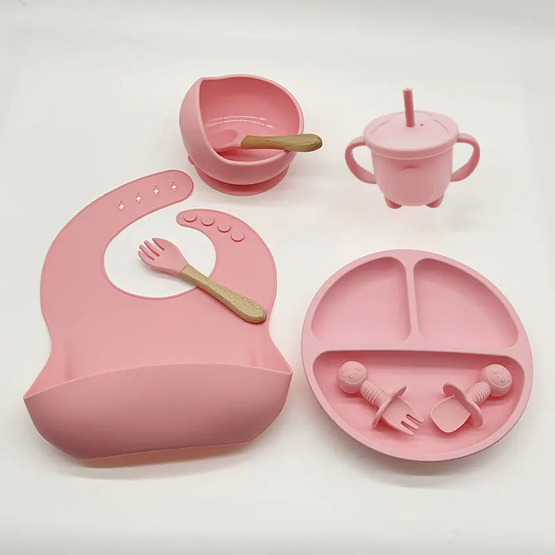 8-Piece Baby Silicone Feeding Set with Plates and Utensils