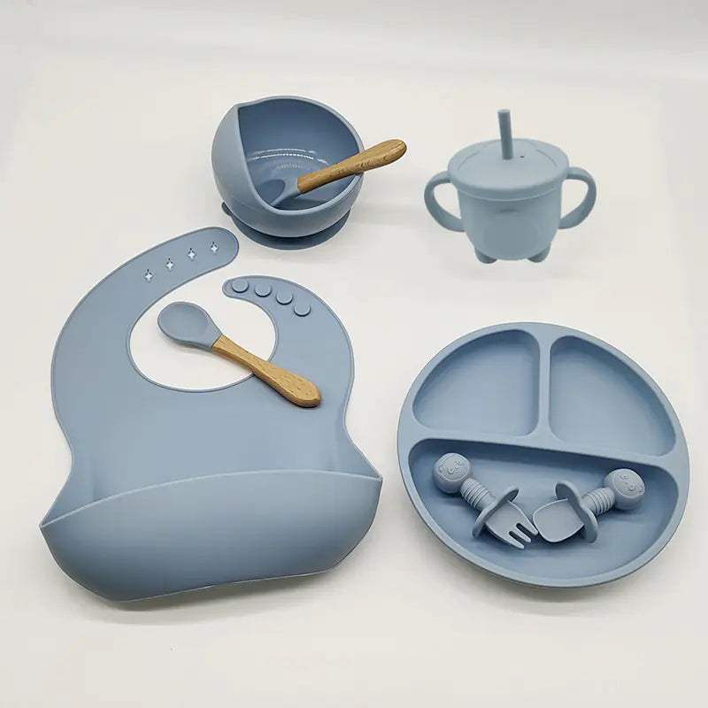 8-Piece Baby Silicone Feeding Set with Plates and Utensils